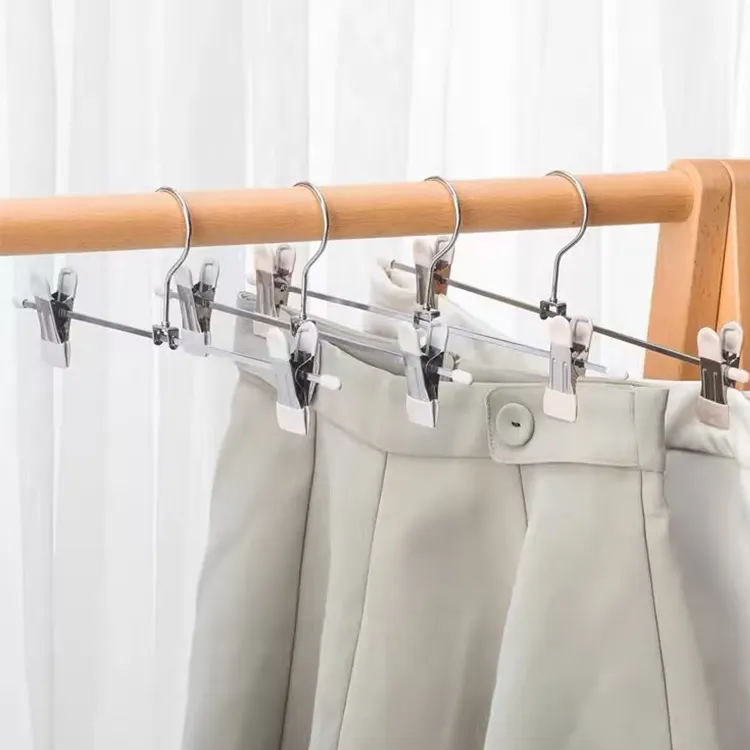 โรงงานขายส่งกระโปรงเคลือบ PVC กางเกงแขวนกางเกงแขวนคลิปโลหะปรับได้