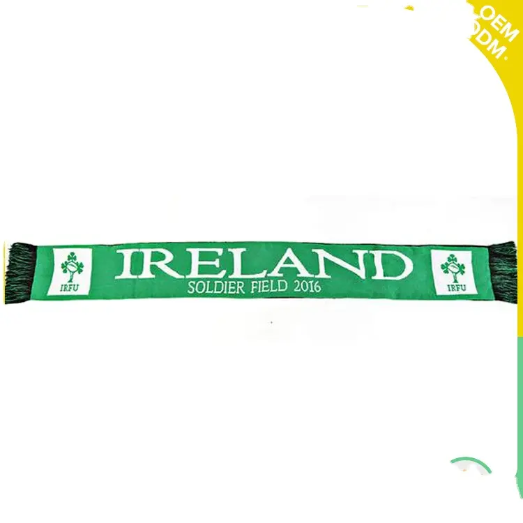 OEM promotional custom jacquard sports scarf football team wholesale knitted football scarf with logo