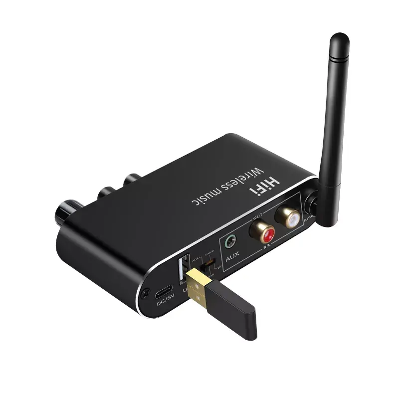 Adaptador de áudio bluetooth t01 hifi 3.5mm, jack aux, receptor de áudio bluetooth, com conversor coaxial dac óptico e controle remoto