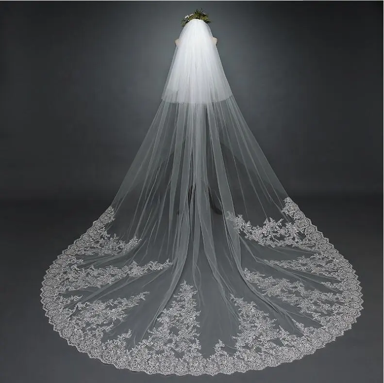 Bán Buôn Trắng 3.8 Mét Dài Bridal Veil Trim Wedding Veil Ren Veil