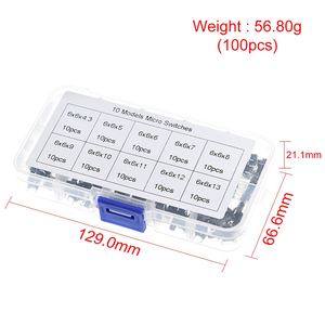TZT 10 modelleri 100/200 adet 6*6 Tact dokunsal basmalı düğme anahtarı kiti, yükseklik: 4.3MM ~ 13MM DIP 4P mikro anahtarı 6x6 anahtar anahtarı - Product Image 3