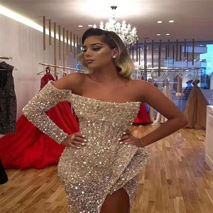 Yeni sınır ötesi kadın elbise için bahar/yaz 2024 seksi omuz uzunluğu pullu akşam yemeği elbisesi