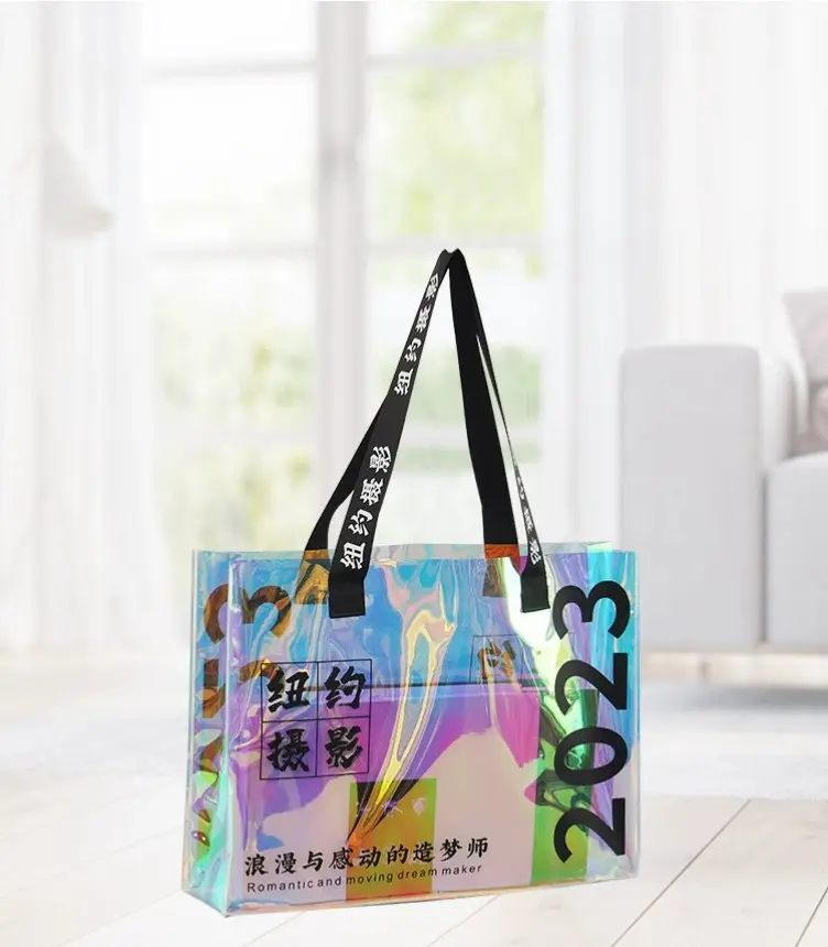 Custom logo wholesale promotional waterproof clear PVC transparent tote shopping bag