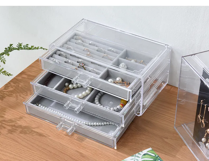 Cheap Dust-free Chain Necklace Acrylic Jewellery storage organizer box with drawers