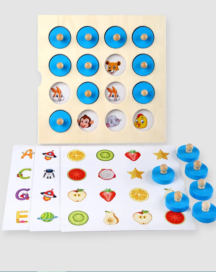 Jeu d'échecs à mémoire Montessori 3D puzzle en bois jeu logique interaction apprentissage précoce jouets éducatifs pour enfants mini