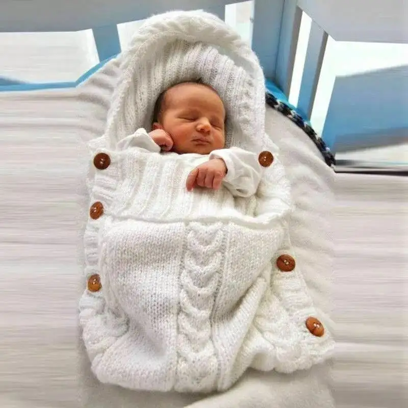 Neugeborene Baby Schlafsack Decke Mehrfarbige benutzer definierte freundliche Baby gestrickte Schlafsack Wickel decke für Herbst Winter