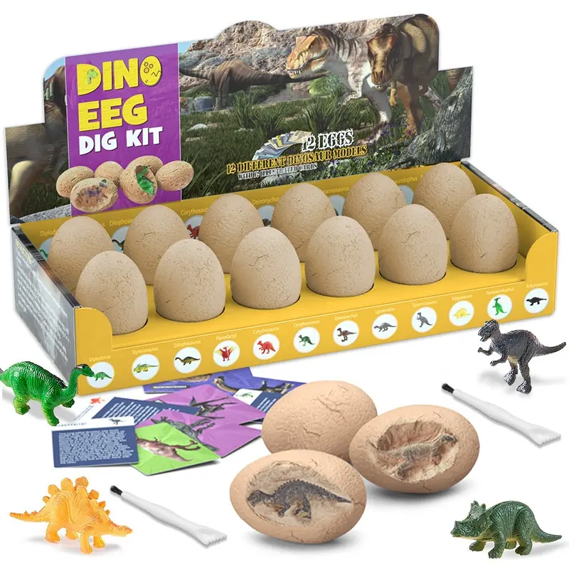 Kit d'excavation géographique éducatif pour enfants Smashers Dino In Egg Toy Dinosaur Egg Dig Kit 12 Pack Dig It Out Dinosaur Egg Toy