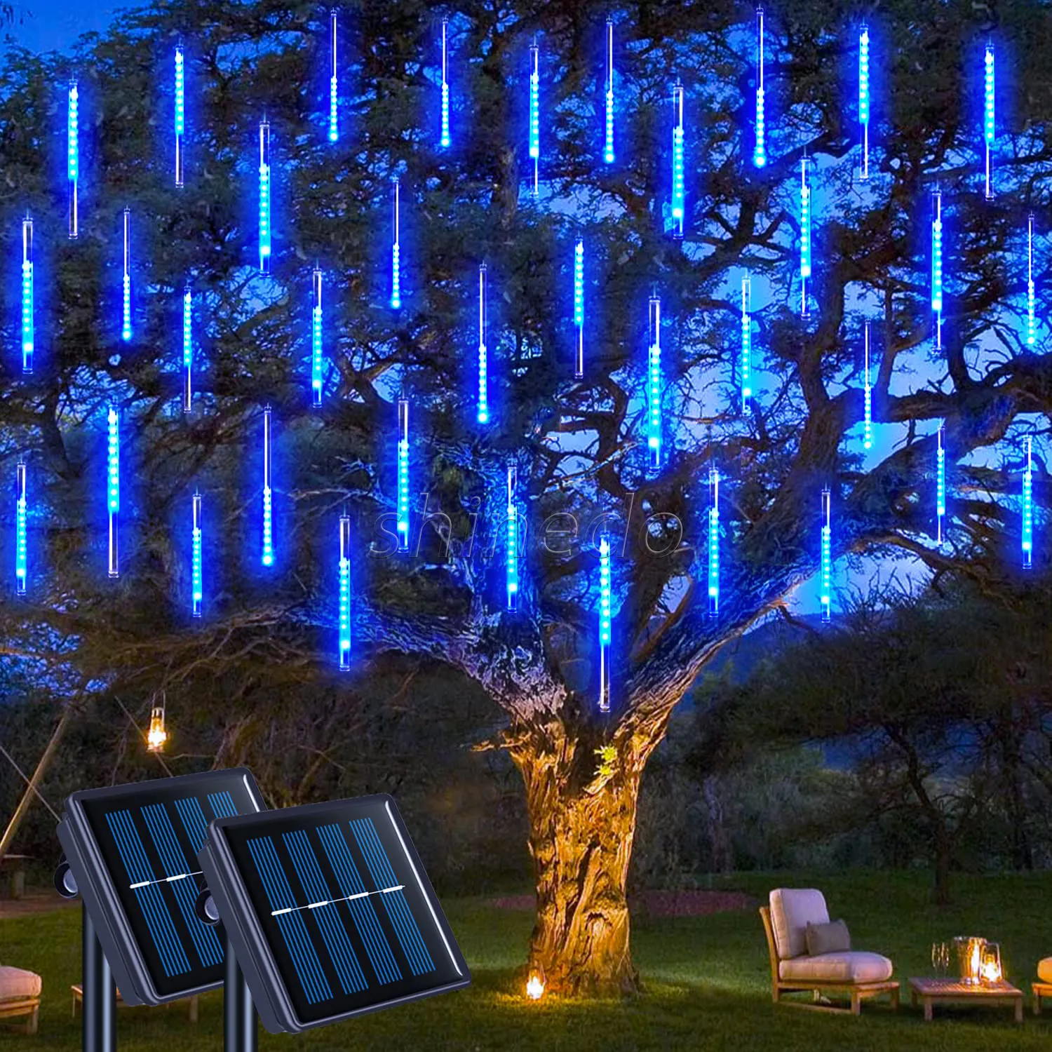 Luces solares de lluvia de meteoritos para exteriores, 8 tubos, 192 LED, luces navideñas de meteoritos, guirnalda, luces de lluvia para fiesta