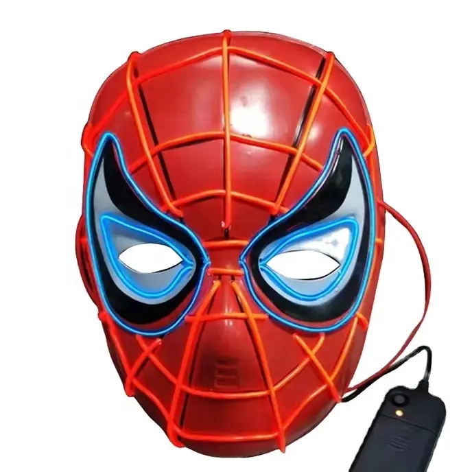 Halloween Spider-Man LED Luz fría Resplandor Acción Máscara PVC Decoración de Halloween Venta caliente