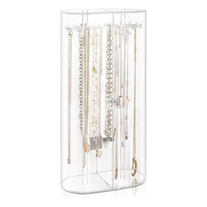 Ovaler Acryl 24 Haken Rotation Halskette Displayst änder Transparent Staub dicht Anhänger <span class=keywords><strong>Display</strong></span> Organizer
