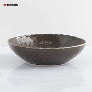 新设计餐厅供应商石材餐具餐具盘陶瓷深棕色不规则餐具套装带马克杯 - Product Image 3