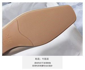 新款别致女性平底拖鞋真皮女士方形脚趾平底防滑女鞋舒适拖鞋