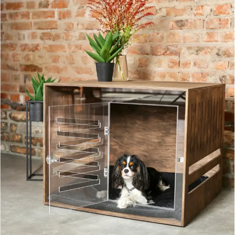 Moderne Indoor Houten Hondenkrat Kennelhuis Op Maat Gemaakt Massief Hout Hond Puppy Kooien Kisten Voor Grote Honden