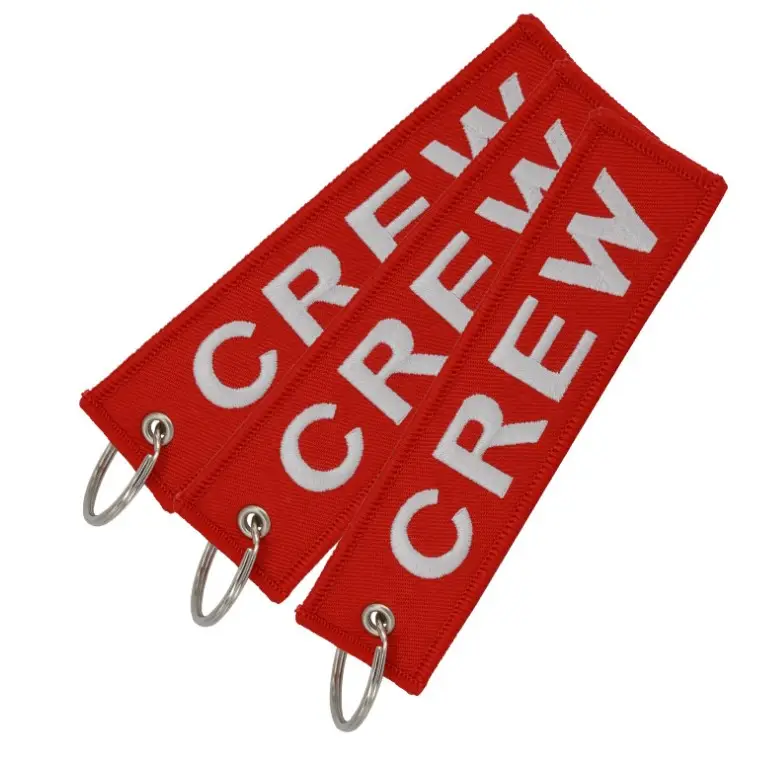 Crew Bagagli Tag Label Keychain Del Ricamo di Volo Per Auto Moto Dei Bagagli Del Sacchetto Logo Portachiavi, Tessuto Ricamato Supporto Chiave