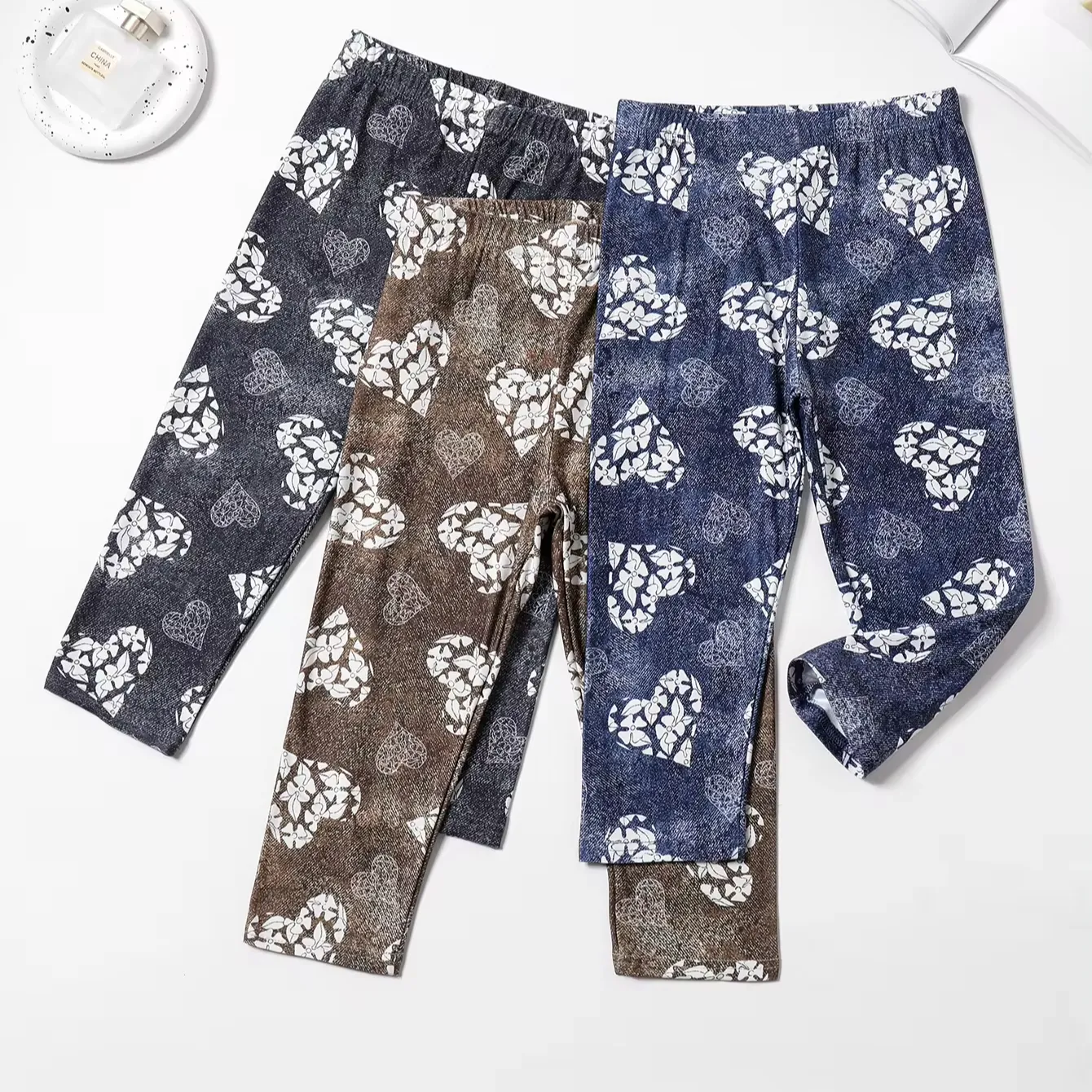 Mallas para niños, pantalones de pierna recta informales de primavera y otoño, pantalones coreanos de moda simples elásticos estampados para mujer
