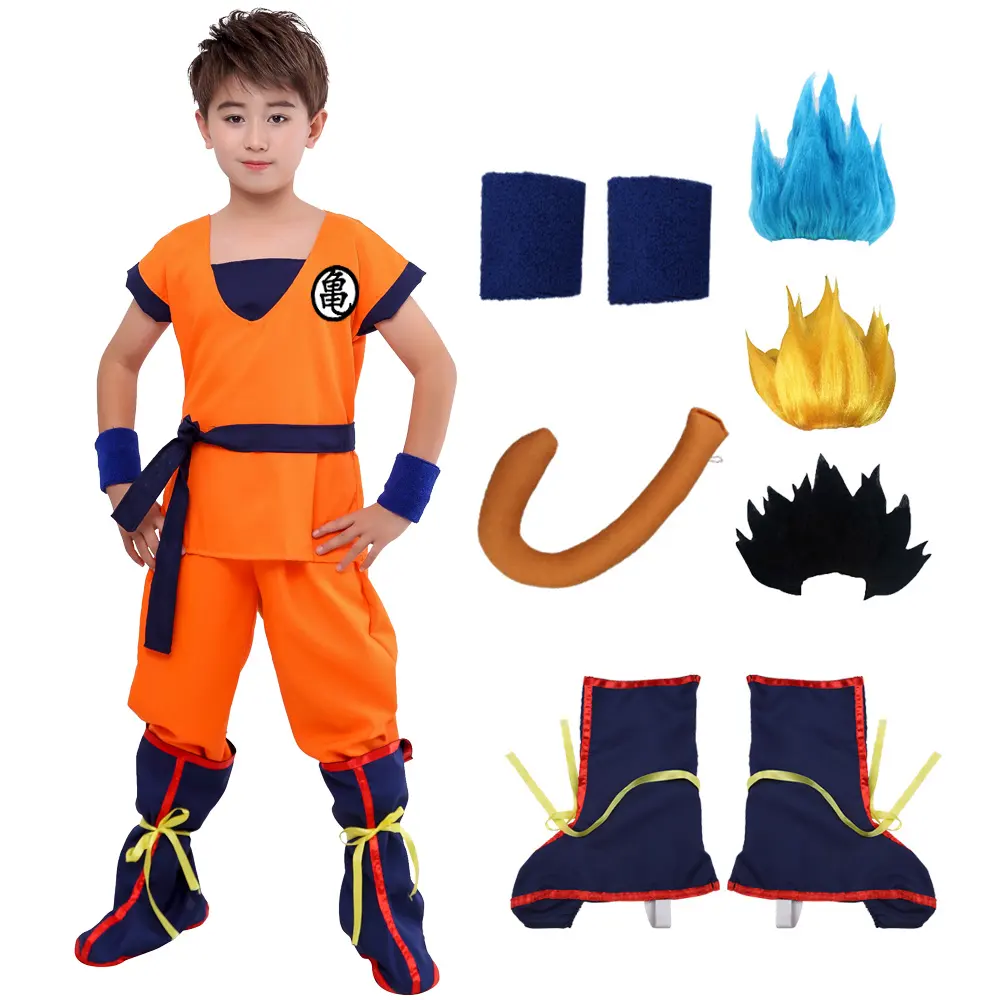 Miglior prezzo per bambini abiti figlio Goku Gui Wu carnevale Anime Cosplay vacanza costumi coda parrucca blu oro bambini vestire gli uomini in poliestere