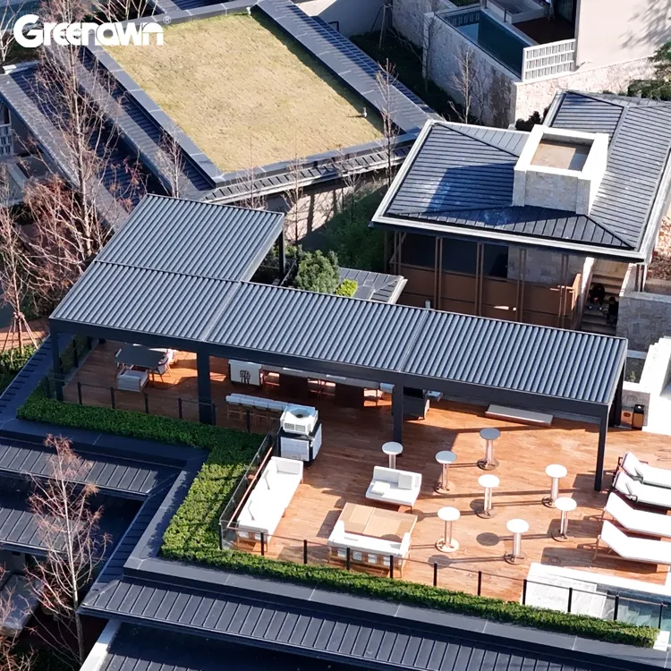 Toldo de techo de pérgola de aluminio motorizado para patio montado en la pared independiente respetuoso con el medio ambiente sostenible e impermeable personalizado