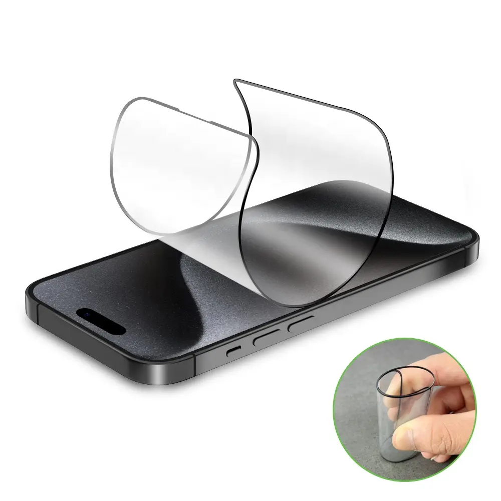 Protezione dello schermo flessibile in vetro ibrido infrangibile etichetta privata per iPhone 15 14 13 12 Pro Max facile installazione