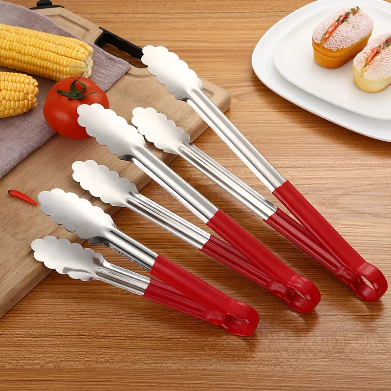9" 12" 14" Stainless Steel Food Bread Barbecue Cooking Tongs Heat Resistant Silicone Kitchen Tongs