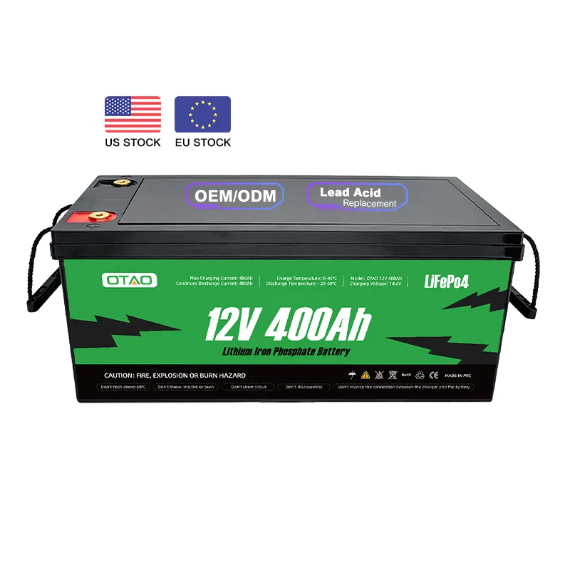Lifepo4-batería de litio recargable, célula de fosfato de hierro para barco Solar, carrito de Golf, autocaravana, Motor de carretilla elevadora, 12V, 400Ah, nuevo grado A