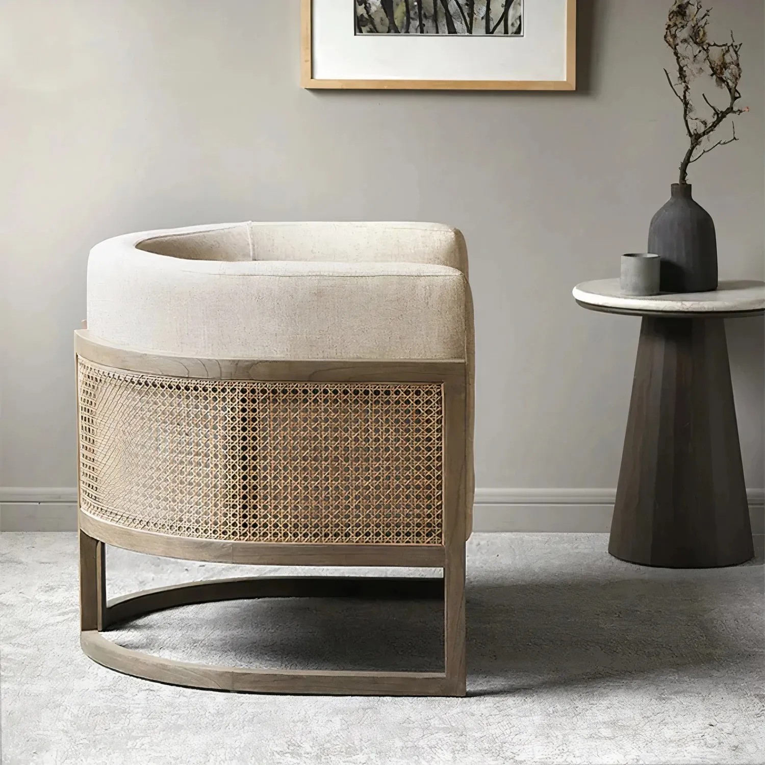 Moderno tessuto ergonomico imbottito mobili per la casa di lusso per il tempo libero in legno Rattan braccio soggiorno divano sedie