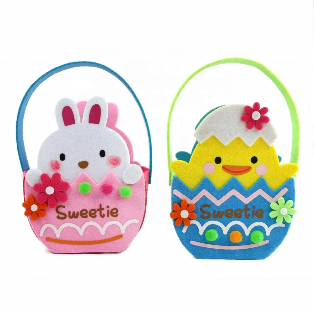 Fábrica Custom Cute Bunny Chick Design Feltro Páscoa Candy Basket Gift Bag para Crianças Egg Hunt