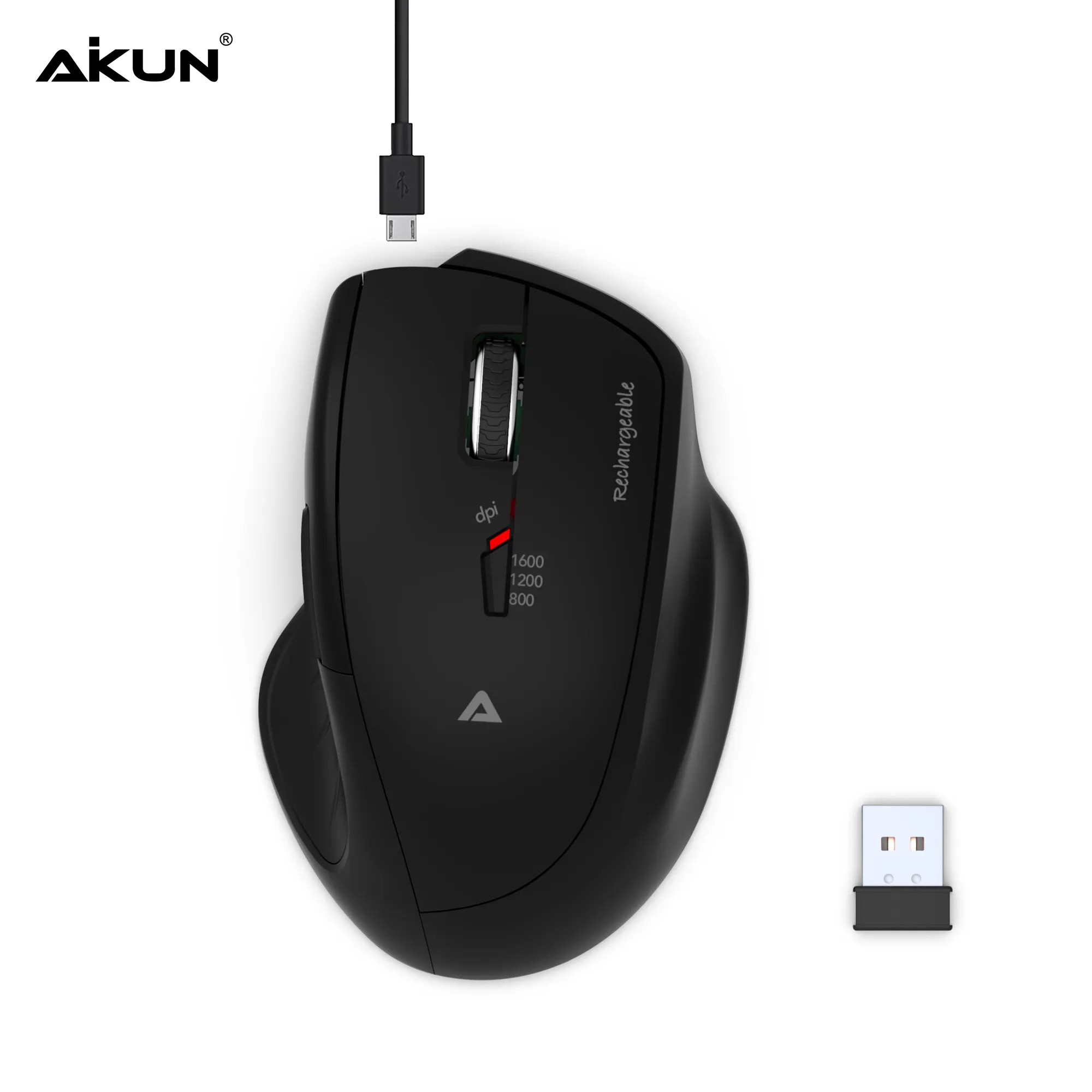 AIKUN-ratón inalámbrico recargable MX33R, Mouse silencioso de 2,4G con receptor USB, portátil de ordenador con 3 niveles DPI