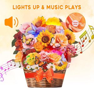 Carta Pop-up fiore luce e musica Bouquet fiore fiore fiore In magazzino locale In Stock 3D biglietto di auguri regalo con busta - Product Image 3