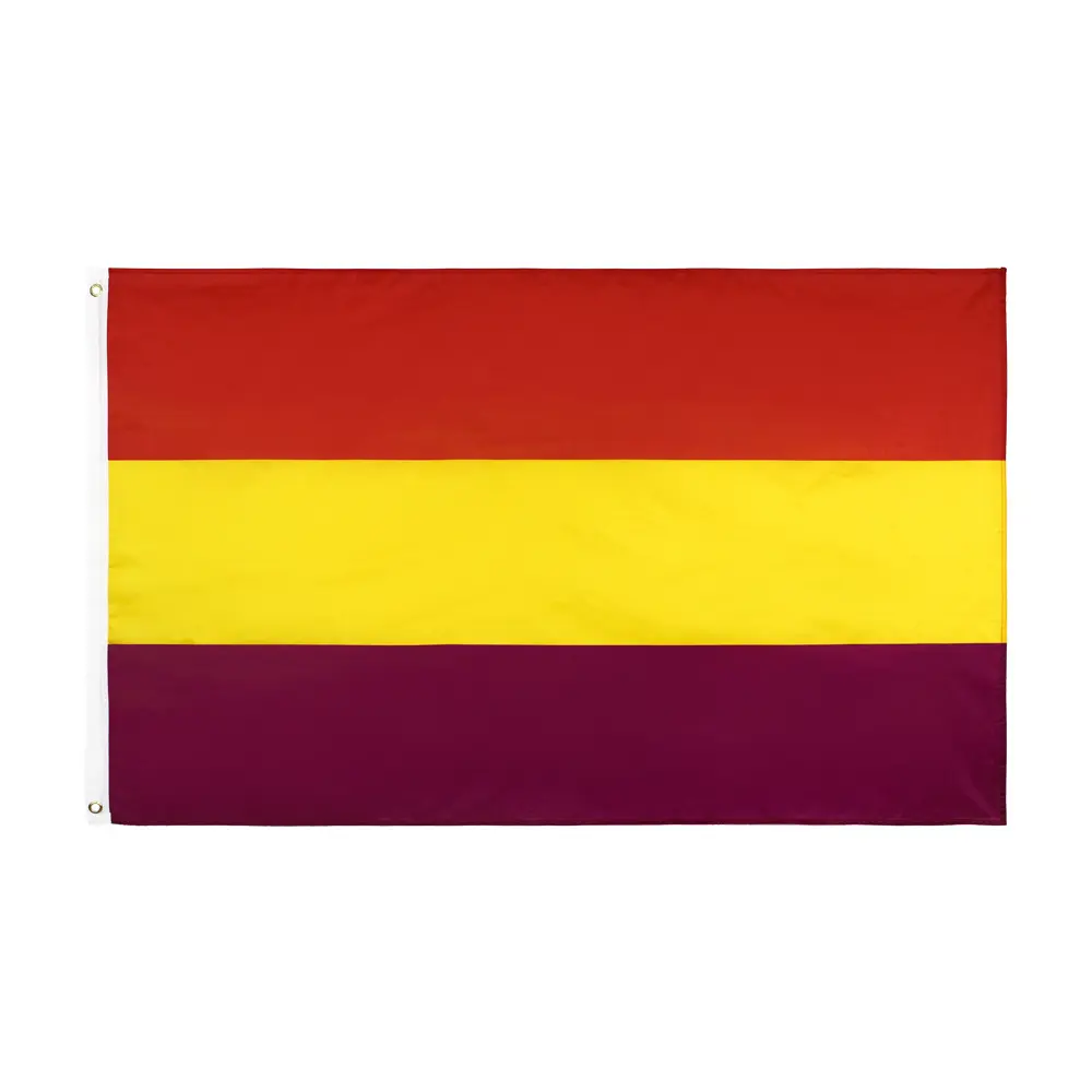 Оптовая продажа, Заказные флаги, 100% полиэстер, шелкография, красный, желтый, фиолетовый флаг Второй Испанской Республики 3x5 футов с латунным ворсом