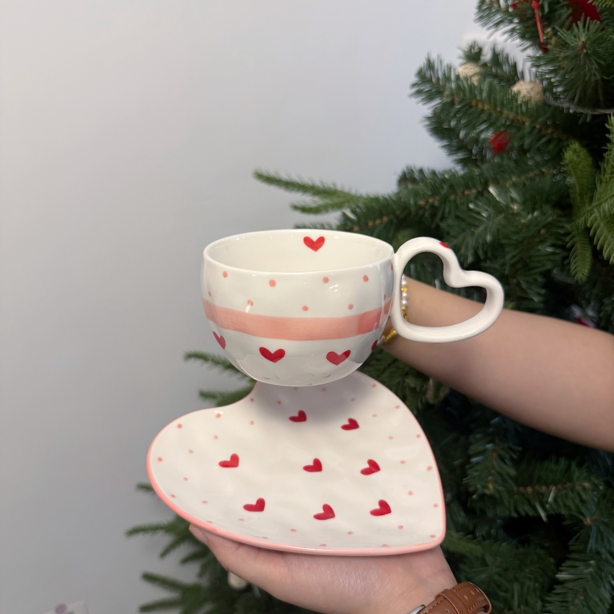 Coupe coeur rouge ligne rose 280ml plat coeur