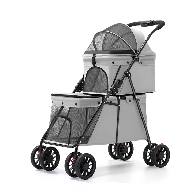 Double-decker pet stroller grey