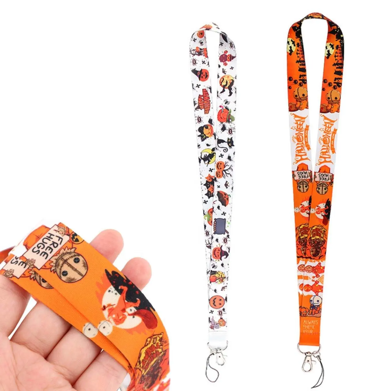 Benutzer definierte Halloween Design Schädel Kürbis Halsbänder Voll farbdruck Polyester Lan yards Für ID-Ausweis halter