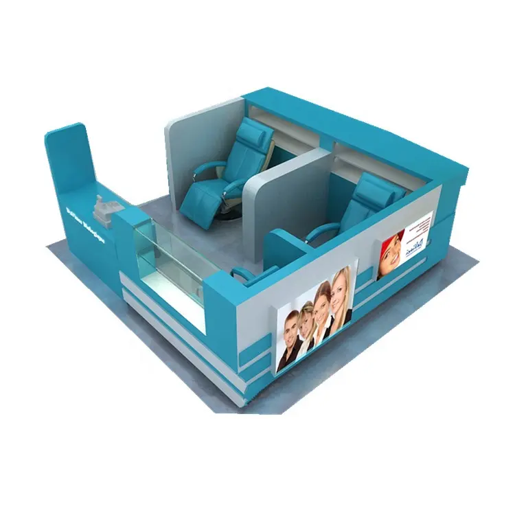 4*3m S shape nice teeth whitening kiosk with cashier counter and egg chairs teeth whitening stall for sale