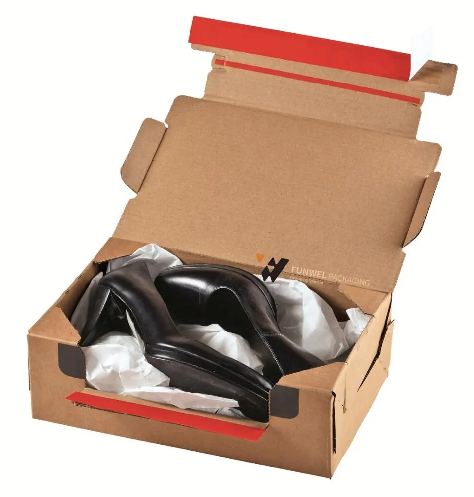 Facile à Plier Boîte Postale Auto-scellant Chaussures Boîte Facile à Ouvrir Boîte En Carton Ondulé