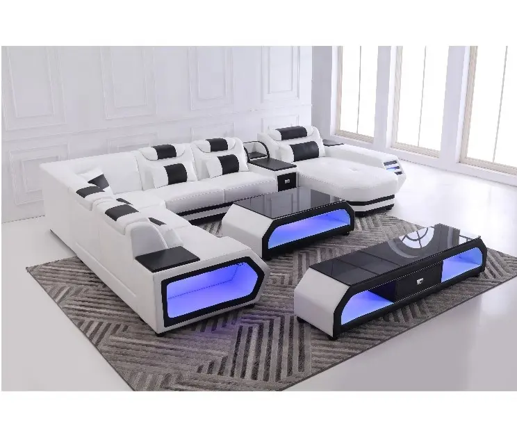 العالمية الساخنة بيع غرفة المعيشة أريكة جلدية مع مخصص اللون جلد طبيعي مع 6 تتسع مع مصباح ليد