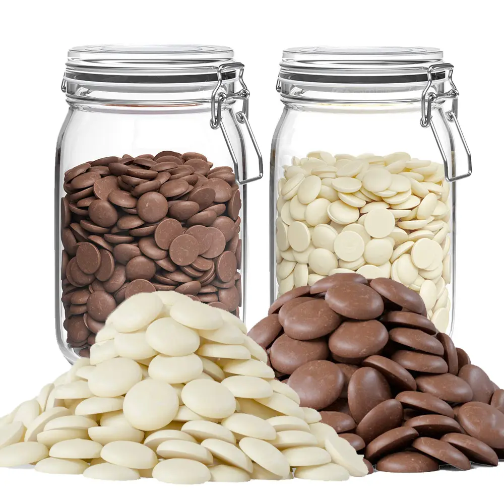 100% 순수 코코아 버터 초콜릿 성분 도매 물방울 단추 모양 다크 초콜릿과 화이트 초콜릿