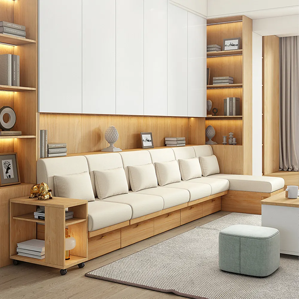 Минималистичный напольный диван, деревянный диван в японском стиле для гостиной, современный секционный набор мебели для дома