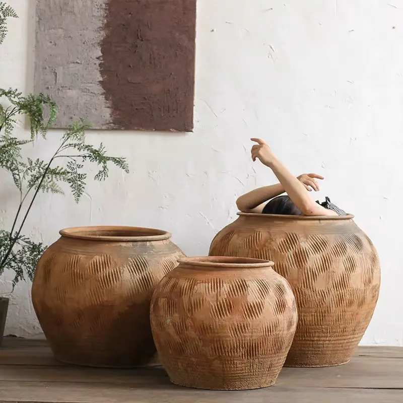 Vasos para plantador de flores, vasos rústicos para decoração de jardim e mesa, moldes de cerâmica grandes