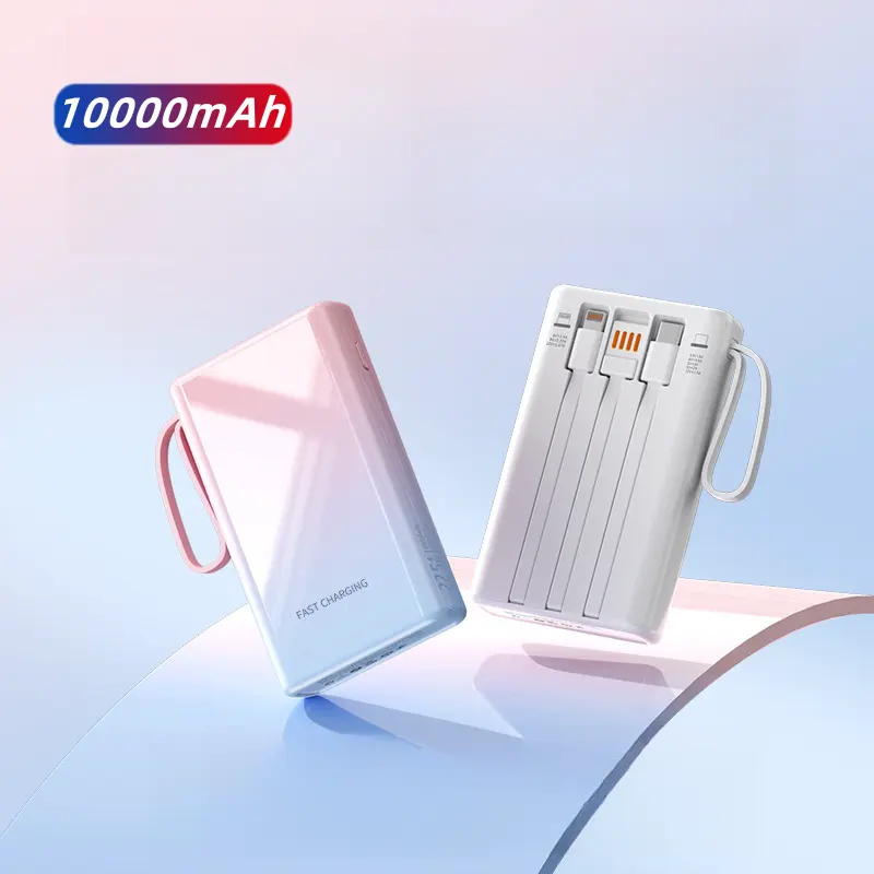 Newest Portable 10000mah Fast charging Power Bank Mini With Digital Display Built-in Cables Super fast charge Power bank