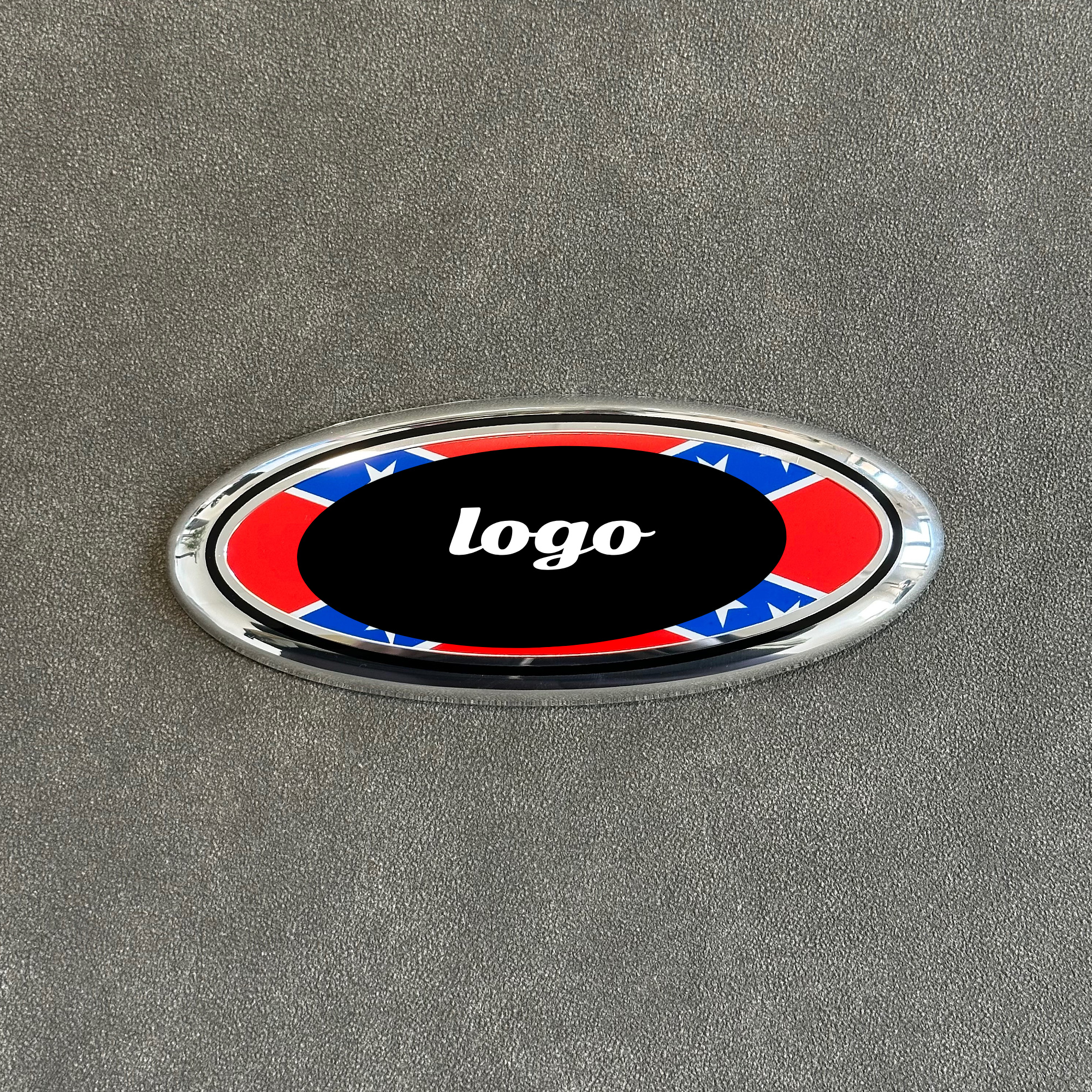 Rojo azul X + logo plateado