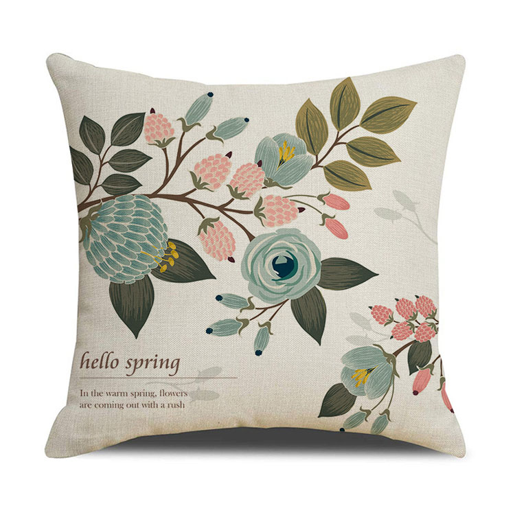 Rustic Linen Pillow Cover Flower Printed Car Sofa Bed Cushion Cover Hand-painted Simple Cushion Pillow Cover