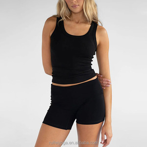 Biểu Tượng Tùy Chỉnh Chất Lượng Cao Mùa Hè Phòng Chờ Mặc Đặt Gấp Trên Quần Short 2 Mảnh Bộ Bông Gân Tank Top Và Quần Short Set Cho Phụ Nữ - Product Image 1