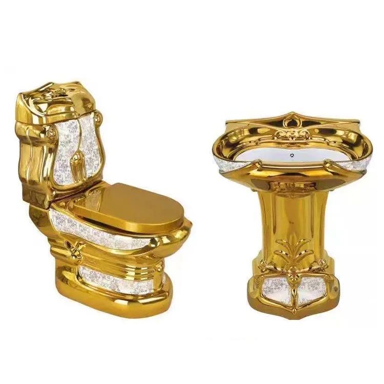 Luxus königliches Design goldene Drachen kommode Keramik s Falle/p Falle WC Toiletten schüssel Badezimmer zweiteilige goldene Toilette