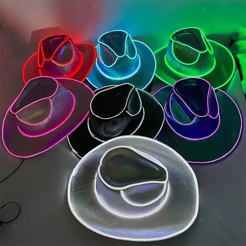 قبعة كاوبوي مضيئة YYPD إضاءة نيون LED مستلزمات ديكور موضة قبعة كاوبيرل في الهواء الطلق حفلة تضيء في الظلام مستلزمات مفضلة للحفلات