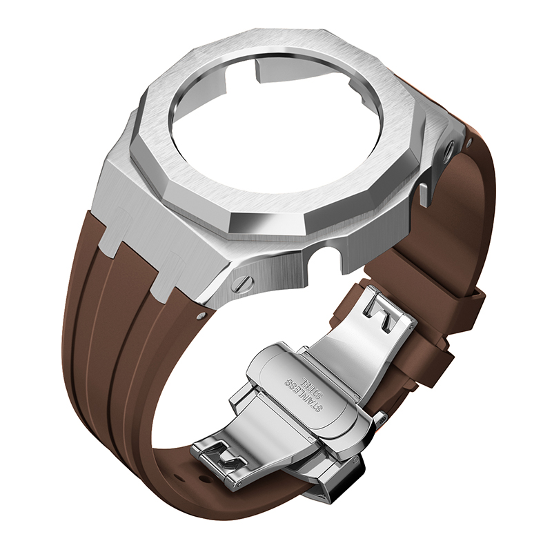 Boîtier argenté - Bracelet marron