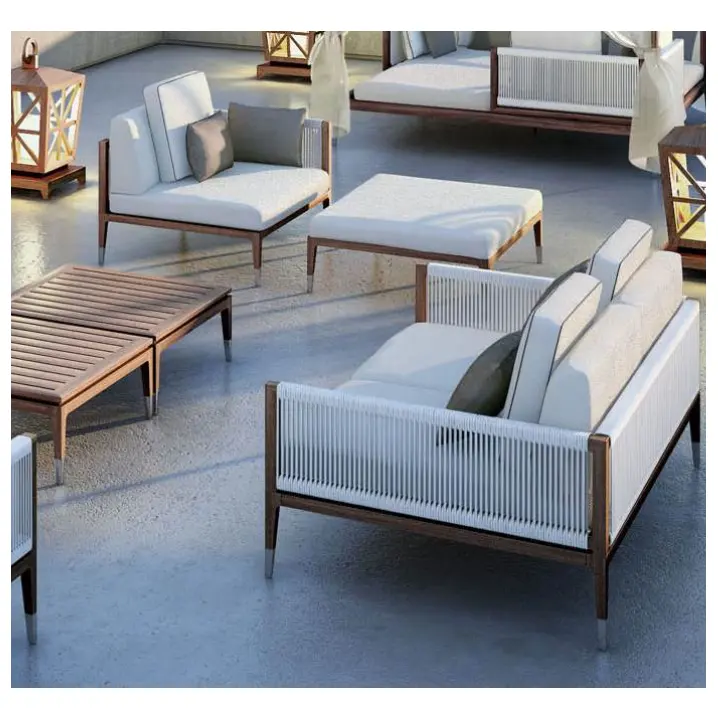 Metall Outdoor Möbel Moderne Indonesischen Aluminium Ecke Seil Sofa Set mit Stühle
