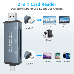 Sd卡读卡器，存储卡读卡器4合1 USB C USB 3.0双连接器适配器同时读取SD MS CF tf卡 - Product Image 5