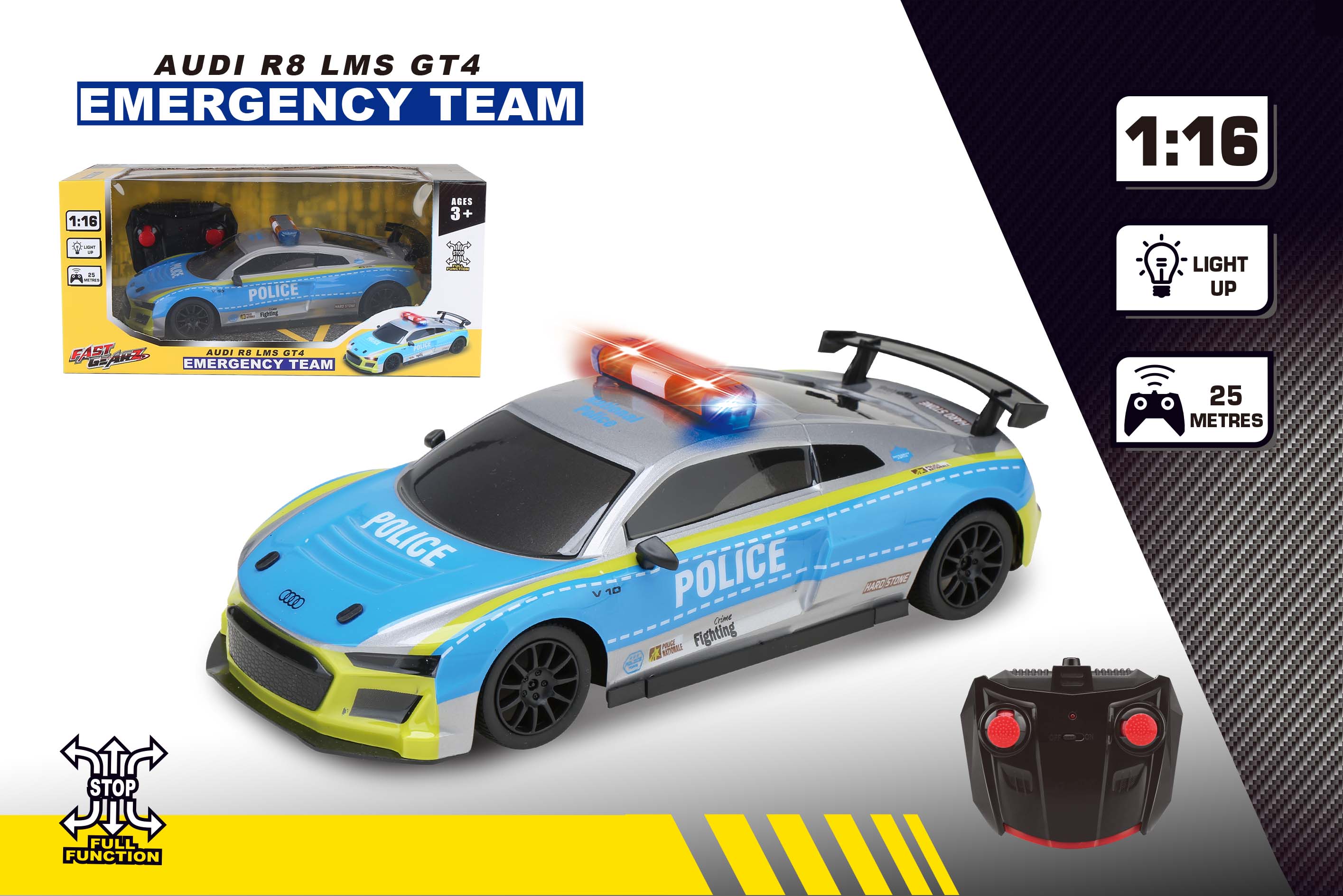 1:16 COCHE DE POLICÍA Audi R8 LMS GT4 R/C 2.4G DE FUNCIÓN COMPLETA