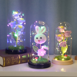 Custom Made Decorative Oval clear Bell Jar Glass Display Cloche <strong>Dome</strong> <strong>Cover</strong> Ornament with Base and Led Lights for Flowers - Product Image 1