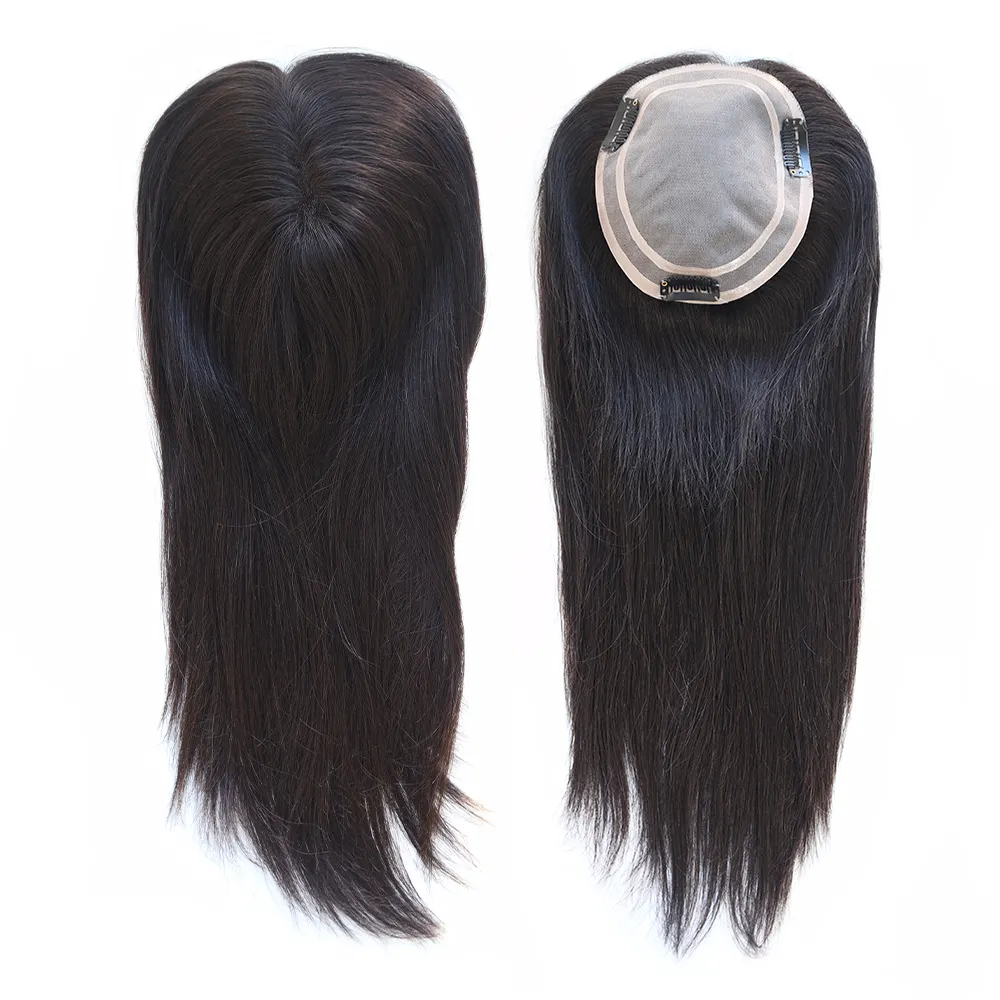 Mono cheveux Toppers 5.5x6 Monofilament femmes toupet 16 18 20 pouces Remy cheveux humains pièces pour femmes avec pinces à cheveux